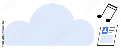 Cloud storage concept. Cloud icon paired with file and music symbols for digital storage and easy access. Cloud storage enables secure file sharing, backup, and accessibility. Perfect for tech