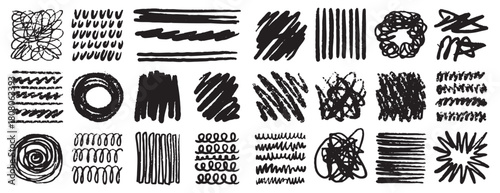 Doodle grunge ink brush stroke handwriting set. Hand drawn scribble vector squiggle swirl set. messy black crayon line. decorative signature, bold pencil sketch texture