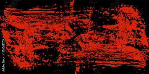 Grungy Halloween red and black background. Creepy spooky vector hand drawn ink banner bg. Punk sponge stamps, splatter sprinkles texture. Grunge paint stroke design. Horizontal Halloween frame border
