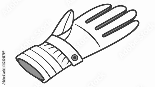Illustration of a single glove with a strap and button detail isolated on a white background view