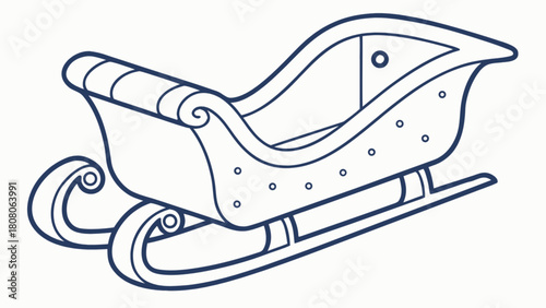 Illustration of a vintage christmas sleigh with decorative swirls and simple line details outline style