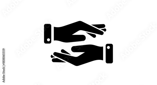 Black silhouette of two hands, one above the other, representing support and care.