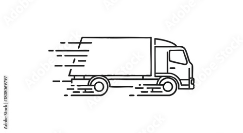 Fast moving shipping delivery truck line art vector icon for transportation apps and websites
