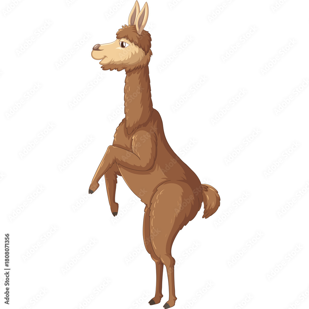 Obraz premium Pixel Art Brown Llama Standing Upright With Its Front Legs Raised Against A Transparent Background