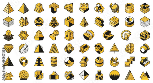 Set of geometric shapes. Memphis design, retro elements for web, vintage, advertisement, commercial banner, poster, leaflet, billboard, sale. Collection trendy halftone vector geometric shapes