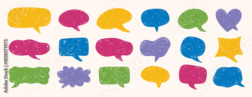 Hand drawn speech bubbles colored textured set dialogue design