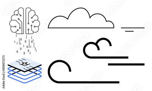 AI concept. AI connected to cloud computing and data layers, advanced machine learning. AI integration in technology, digital transformation systems, and automation. For tech innovation, AI