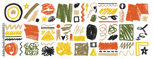 set abstract random brush strokes of different brush shapes. Grunge strokes, lines and brushes. Free hand drawn movement, trembling texture elements collection.