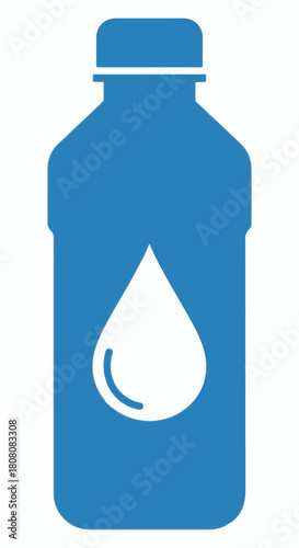 Clear Blue Water Bottle with a Droplet Icon, Representing Hydration and Purity