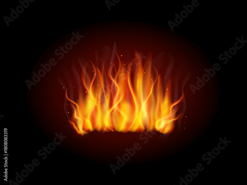 3D realistic burning fire flame illustration with red blaze texture and glowing heat effect, perfect for energy backgrounds, heat graphics, and explosion design concepts in digital art.