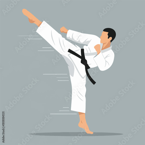 Dynamic illustration of a martial artist executing a powerful high kick, demonstrating agility, strength, and discipline in training or combat sports