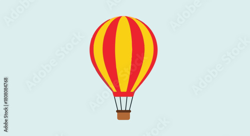 Striped Red and Yellow Hot Air Balloon Flying in a Clear Blue Sky on a Sunny Day - Vector Illustration