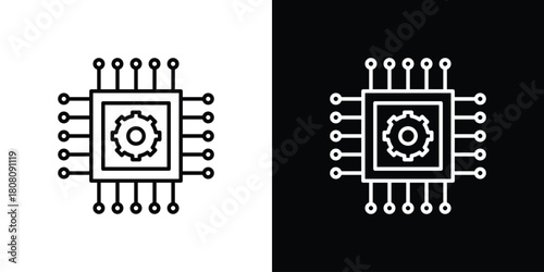 AI chip icon thin line outline concept. Linear style icon. Editable stroke. Vector