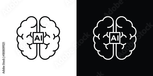 AI brain icon thin line outline concept. Linear style icon. Editable stroke. Vector