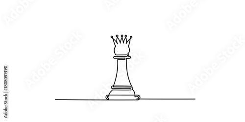 Continuous line drawing of Queen chess pieces. Single one line drawing chess pieces strategy, management, or leadership business concept.chess game isolated on a white background.