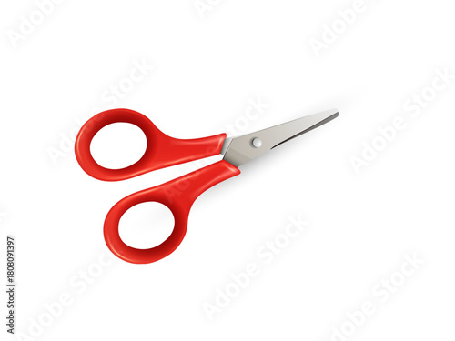 Realistic scissor illustration 3D rendered on clean white background sharp metal blades tool for cutting craft sewing office school supplies detailed artwork