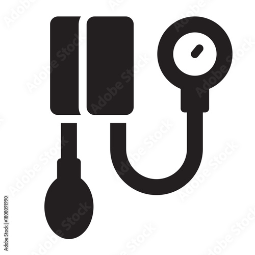 Sphygmomanometer glyph icon. Measures blood pressure. Clinic and hospital tool