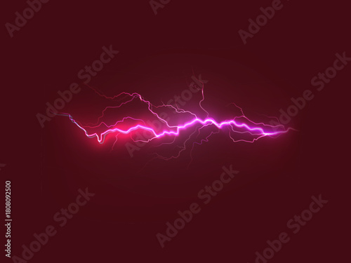 Realistic thunder bolt lighting on dark black background bright electric flash storm energy dramatic nature power striking sky atmospheric visual effect