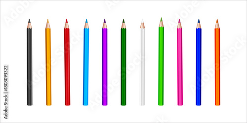 Set of color pencils with 3D realistic style colorful art tools for back to school drawing creativity illustration vibrant supplies classroom project design