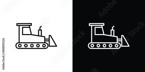 Bulldozer icon thin line outline concept. Linear style icon. Editable stroke. Vector