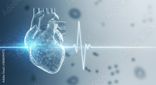 Healthcare, Technology, Human Heart Anatomy with ECG Line, Medical Visualization in 3D
