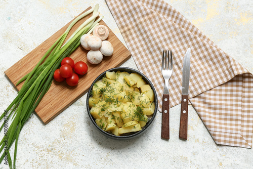 Bowl of tasty potato salad ...