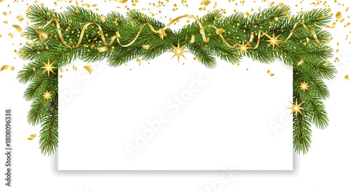 Festive Christmas Garland with Confetti and Stars, Blank Copy Space for Your Text or Design