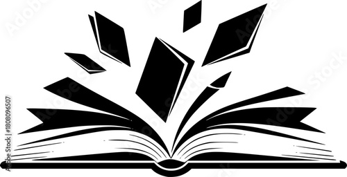 Open Book Silhouette Pages Flying Free
