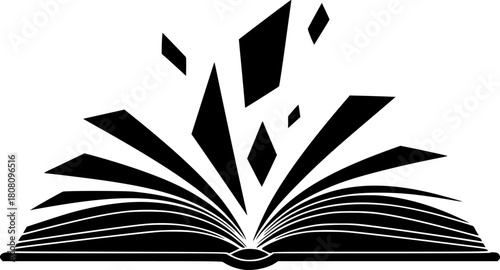 Open Book Silhouette Pages Flying Free
