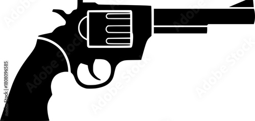 Sleek Black Revolver Silhouette Against a Clean White Background
