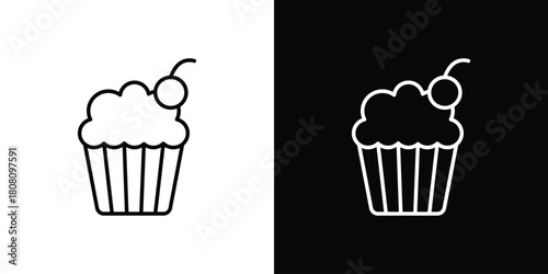 Cupcake icon thin line outline concept. Linear style icon. Editable stroke. Vector
