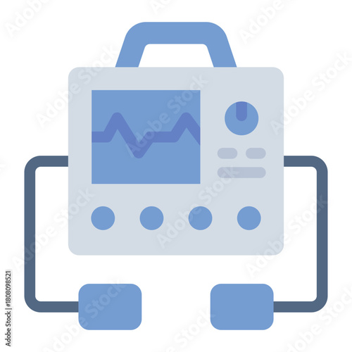 Defibrillator flat icon. Delivers shock to heart. Used in cardiac emergency
