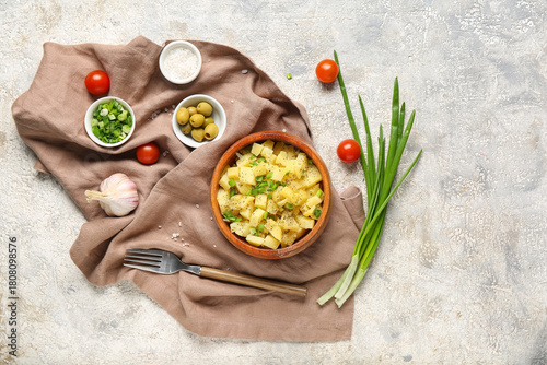 Wooden bowl of tasty potato...