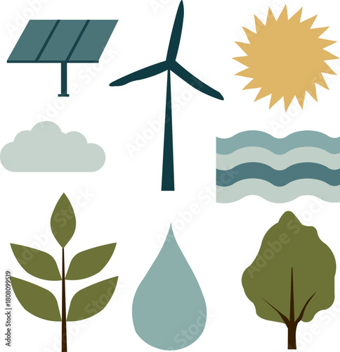 Clean energy and nature elements illustration for environmental awareness