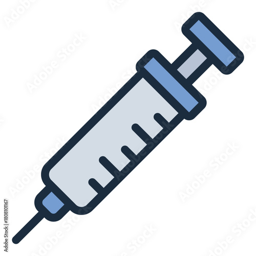 Syringe filled line icon. Injects or extracts fluid. Used in vaccines and treatment