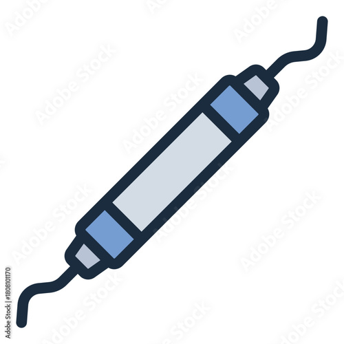 Periodontal scaler filled line icon. Removes plaque on teeth. Used in dental cleaning