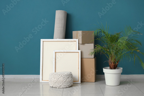 Cardboard boxes with painti...
