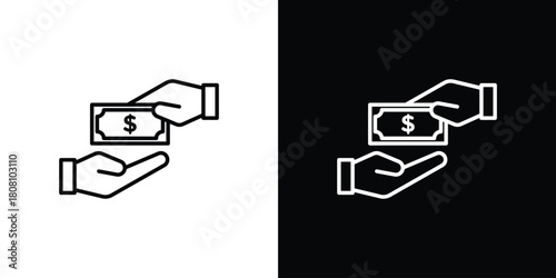 Hand money exchange icon thin line outline concept. Linear style icon. Editable stroke. Vector
