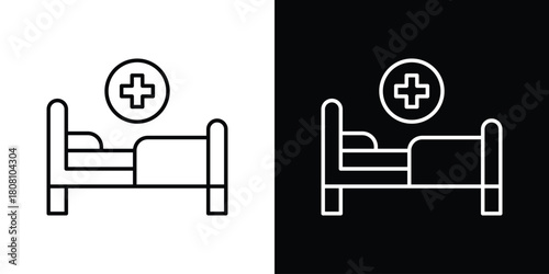 Hospital bed icon thin line outline concept. Linear style icon. Editable stroke. Vector