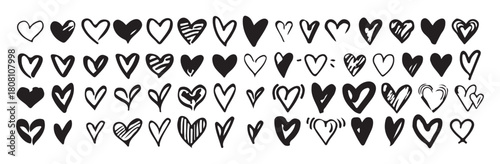Heart doodles set hand drawn love symbols sketch drawing shapes bundle cute element collection