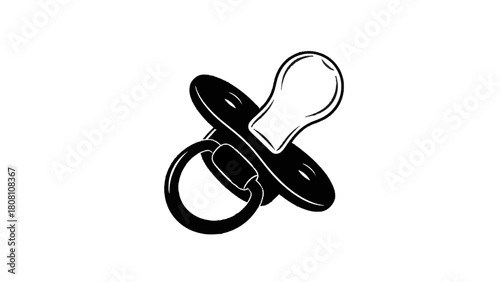 Vector illustration of baby pacifier or dummy icon in black and white for infant care isolated on transparent background 