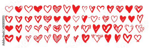 Heart doodles set hand drawn love symbols sketch drawing shapes bundle cute element collection