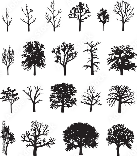 Assorted tree silhouettes vector set