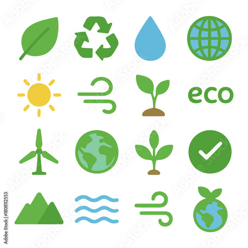 Eco-Friendly Icons: A visual collection of eco-friendly symbols, representing environmental sustainability and green living. Embrace the essence of nature with this design.