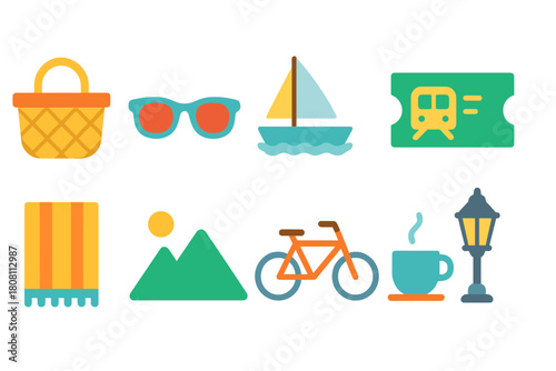 Travel and leisure, 3d icon set. Vacation, adventure, sightseeing icons collection