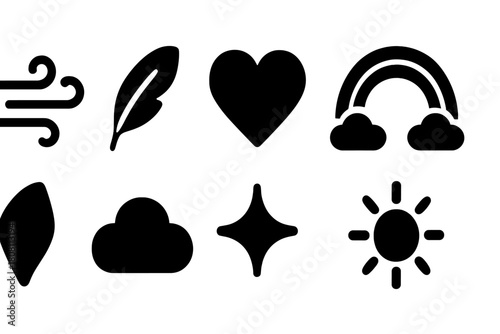 Weather, nature silhouette icon set. Atmospheric and natural elements silhouette collection