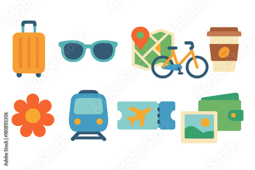 Travel and tourism silhouette icon set. Adventure, vacation icons silhouette collection.