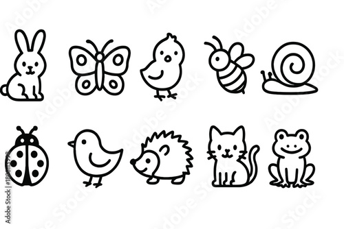 Animal outline icon set. Cute, cartoon animal outline collection for kids