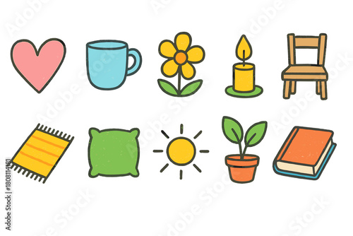 Home and lifestyle filled icon set. Cozy, daily life icons collection in filled style.