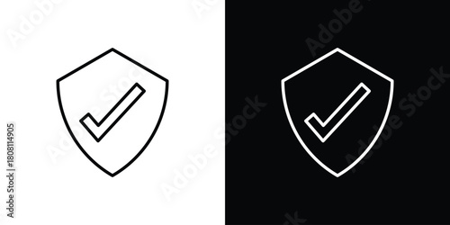 Shield check mark icon thin line outline concept. Linear style icon. Editable stroke. Vector